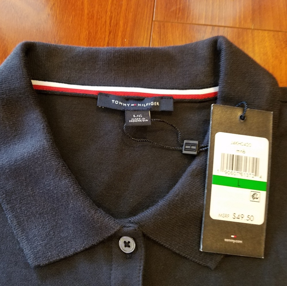 Tommy Hilfiger Navy Blue Polo Logo Shirt Sz L - Picture 6 of 8